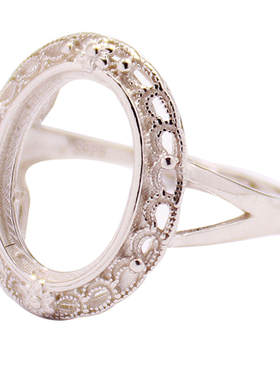 s925纯银戒指空托欧款diy玉石