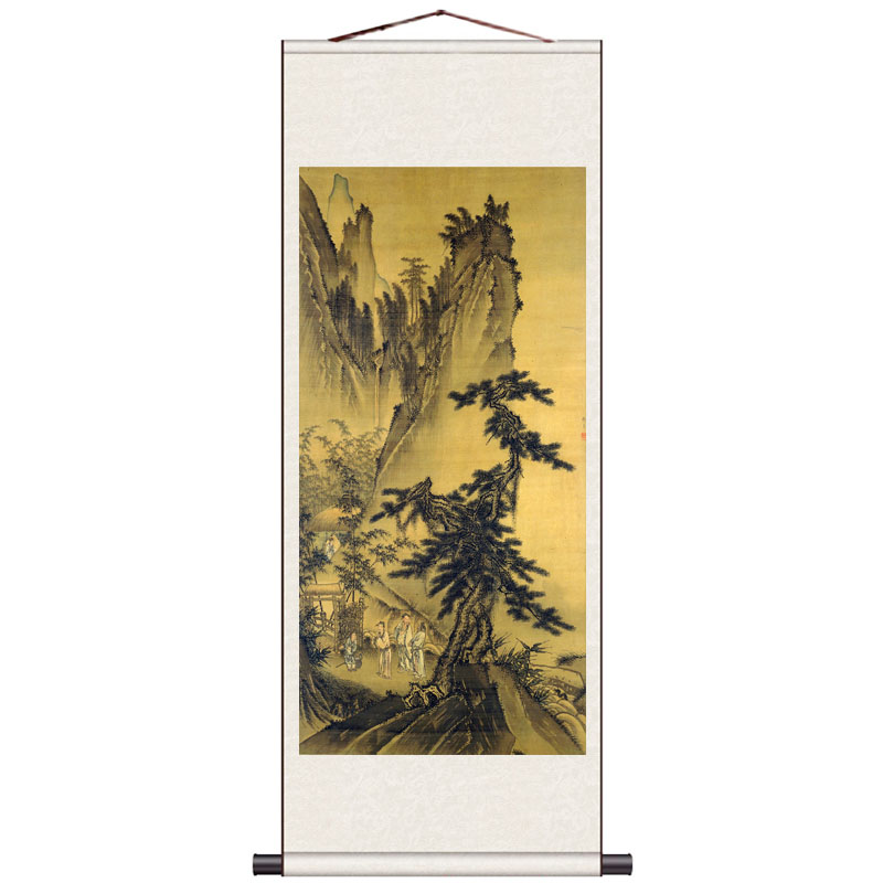 名家仿古山水画戴进国画字画书房办公室壁画定制风水玄关长松五鹿