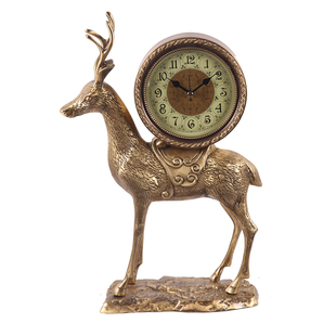 正品全黄铜高档钟客厅座钟摆钟静音座钟表纯铜福鹿台钟表家饰装饰