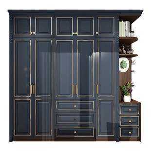 衣柜简约现代卧室欧式实木家用柜子美式轻奢四门五门六门衣橱定制