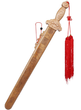 纯木雕刻桃木剑家居摆件