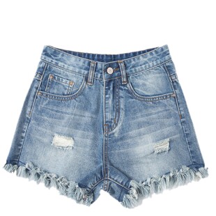 牛仔短裤女夏季薄款高腰A字型流苏阔腿宽松热裤2025新显瘦浅蓝