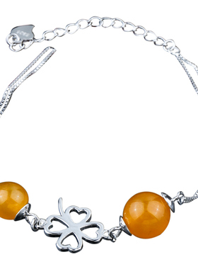 diy纯银爱心琥珀碧玉手链定制