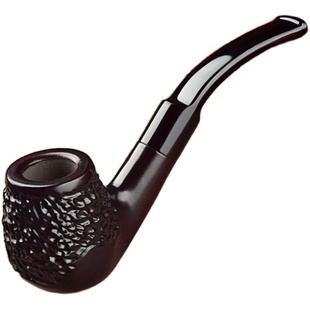 艾宝黑檀石楠木实木烟斗男士老式手工旱烟锅锅子弯式复古烟斗
