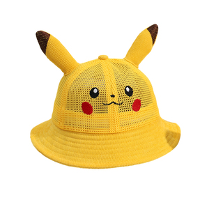 儿童帽子卡通薄款渔夫帽男女宝宝遮阳帽春秋防晒可爱皮卡丘盆帽潮