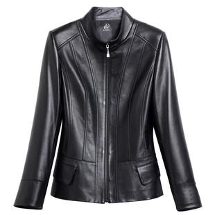 海宁春秋半高领真皮皮衣女短款修身妈妈装皮夹克绵羊皮外套加大码