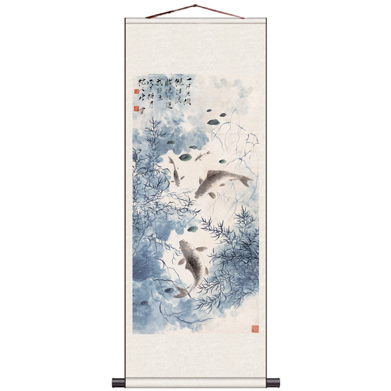 竹子花鸟卷轴字画装饰画中式挂画