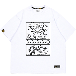 欧美波普风t恤男夏潮牌Keith Haring 凯斯哈林涂鸦联名短袖情侣装