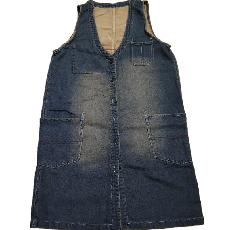 秋季新款复古民族风印花宽松低领水洗牛仔棉中长款无袖背心马甲女