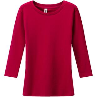 夏季酒红色纯白短袖t恤女夏七分袖半袖打底衫纯色基础款百搭修身