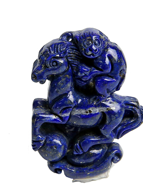 diy雕刻件马上封侯天然青金石