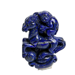 天然青金石雕刻件女 吊坠男石牌子马上封侯雕刻吊坠DIY挂坠