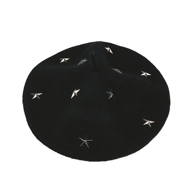 羊毛贝雷蓓蕾星星铆钉简约帽子