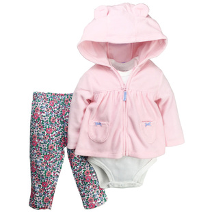 美国正品Carters秋款男女宝宝外套短袖哈衣长裤三件套套装