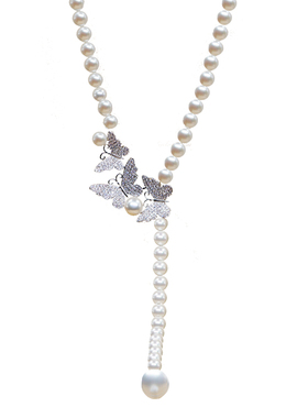 满钻蝴蝶天然贝壳高档珍珠项链