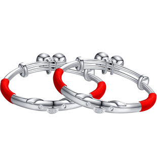 正品香港正生足银999扭纹闪沙手镯开口防过敏学生抖音礼物饰品送