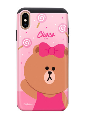 LINE FRIENDS布朗熊苹果x插卡手机壳iPhone xs max全包防摔保护套