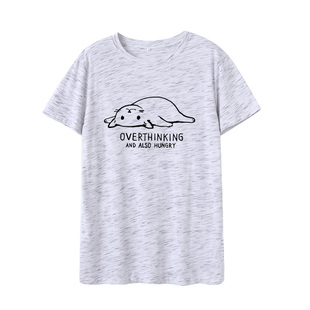 现货！Women Tshirts大码欧美跨境学生可爱慵懒猫咪纯棉t恤女上衣