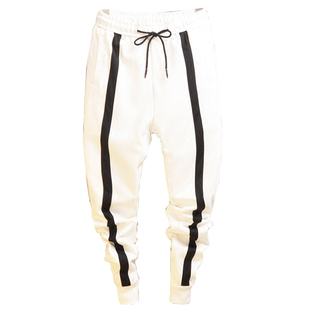精神小伙快手红人社会裤子白色条休闲运动裤男束脚瘦腿大裆春夏裤