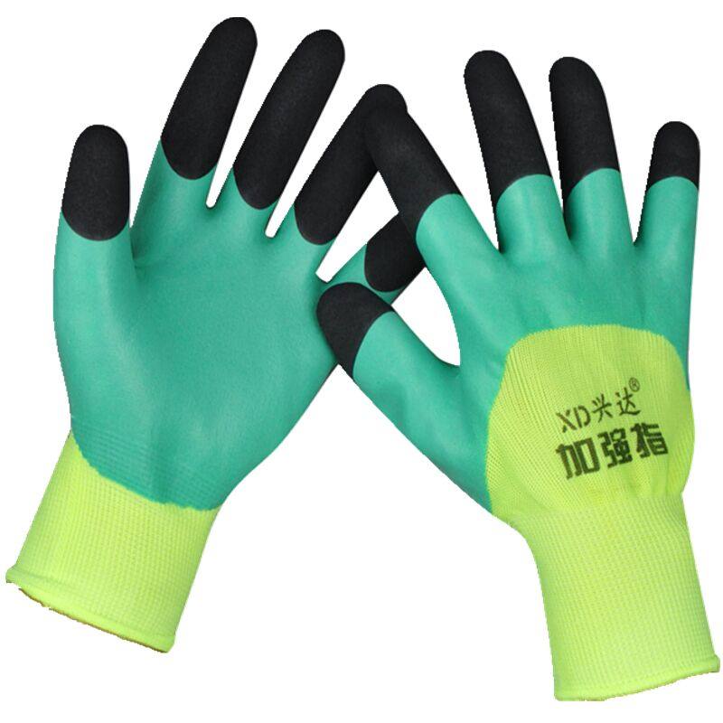 包邮兴达加强指乳胶皱纹防滑工作手套劳保手套耐磨浸胶透气半挂胶