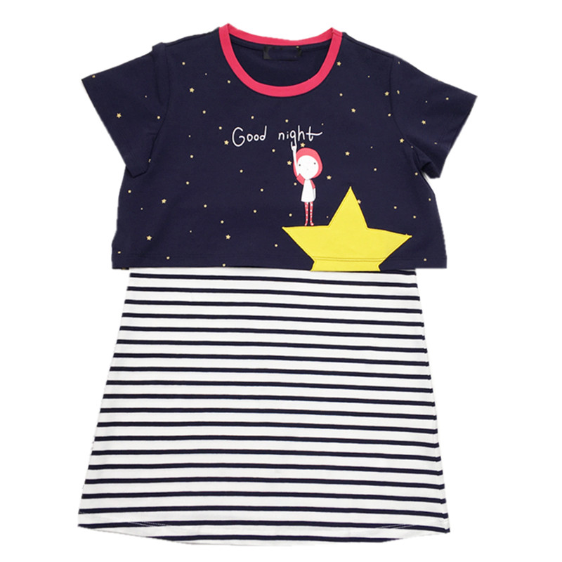 女童夏季新款纯棉家居服套装 中大童条纹吊带睡裙两件套 有弹力