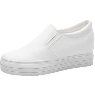 皮面内增高小白鞋女秋季2025学生百搭厚底套脚一脚蹬懒人鞋松糕鞋