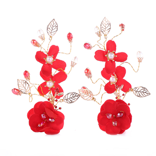 新款女童红色发夹活动晚会表演头饰水晶花朵头花儿童生日演出发饰