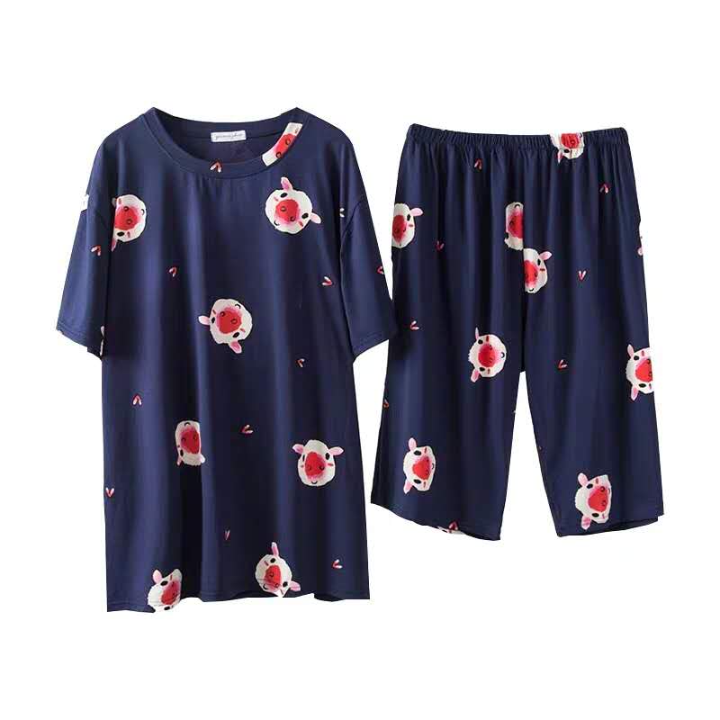 夏季女大码纯棉短袖短裤睡衣男 韩版宽松情侣200斤卡通家居服套装