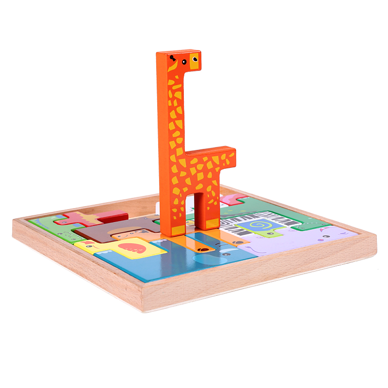 动物俄罗斯方块拼图积木益智力早教玩具幼儿童木制立体拼装巧板
