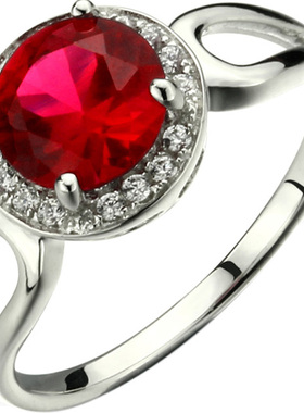纯银镶嵌克拉白金女款红宝石戒指