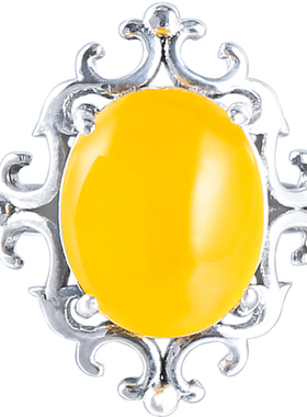 925银女士复古琥珀蜜蜡戒指空托