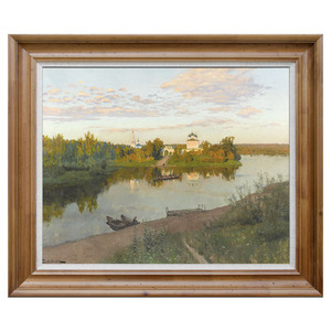 乡村风景画列维坦晚钟白桦林秋天田野俄罗斯油画复制品装饰画客厅