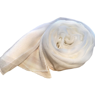 真丝顺纡长巾角边纯白素色植物染草木染扎染专用丝巾围巾披肩森女