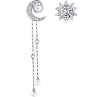 星星月亮耳钉女气质长款不对称ab版耳饰网红个性简约珍珠百搭耳坠