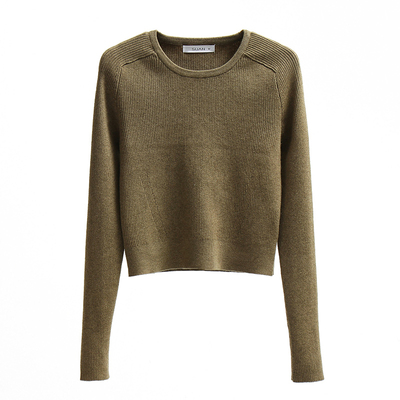 秋冬新款圆领套头内搭短款毛衣