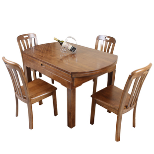 实木餐桌椅组合可伸缩折叠圆桌水曲柳原木餐桌现代小户型折叠圆桌