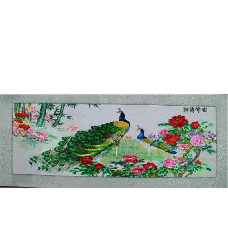 孔雀客厅背景墙苏绣锦绣阁