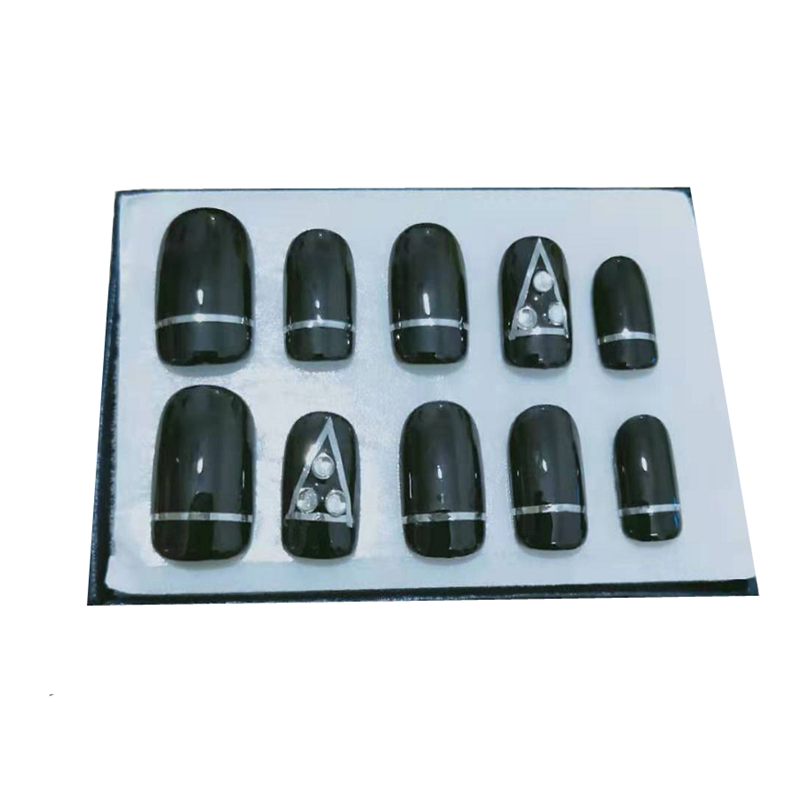 可拆卸穿戴假指甲穿戴式黑线条纯手工光疗美甲成品短款假指甲贴片