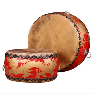 玄鹤牛皮鼓战鼓成人鼓小鼓龙鼓威风黄牛皮鼓画龙红扁鼓打击乐器