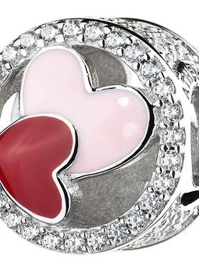 diy粉色心连心吊坠手串银珠子