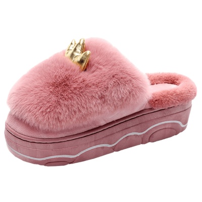 韩版可爱厚底室内毛毛松糕底拖鞋