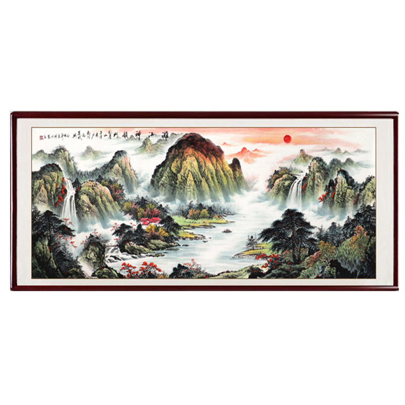 名家纯手绘山水画国画风水画靠山国画