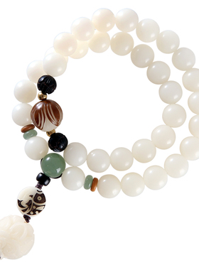 白玉菩提根莲花女款古风手链