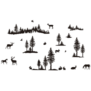 动物森林墙贴 超大餐厅沙发背景墙纸贴画 卧室床头清新树林贴纸