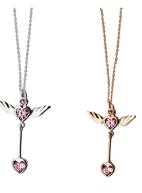luer原创定制美战系列 通体S925银翅膀爱心镶钻粉色少女心锁骨链