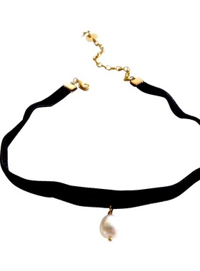 萝莉风洛丽塔黑暗系丝绒天然珍珠