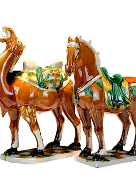 博物馆文创艺术品 精品唐三彩马三花马骆驼 套装对马驼商务礼品