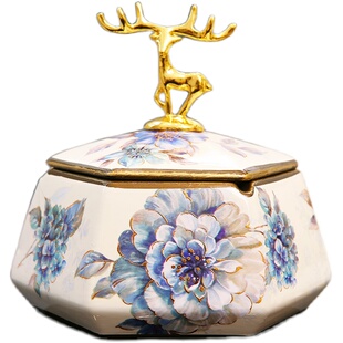 创意个性带盖烟灰缸陶瓷大号烟缸防飞尘家用欧美式客厅轻奢潮流