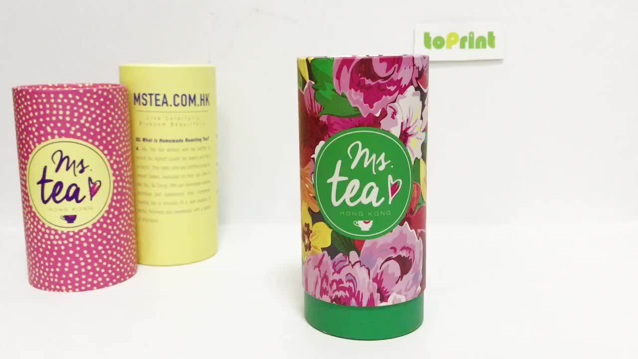 Decorative Custom Printed Empty Tea Box Paper Cardboard Tube Round Carton Box Tea Packaging