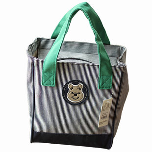 小熊男女学生帆布艺便当包带饭复习袋绿色饭盒包妈咪包小手提拎包